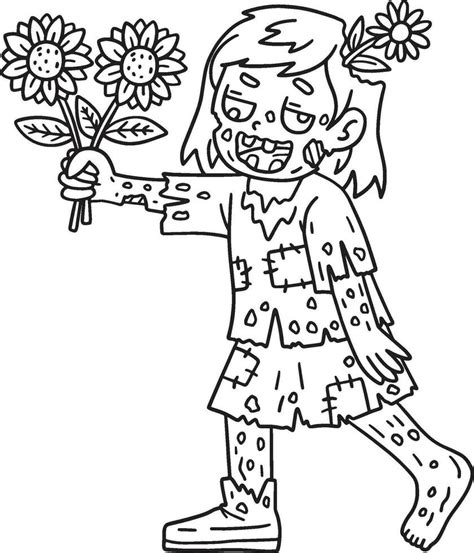 Zombie Girl Holding Sunflowers Isolated Coloring 34329231 Vector Art At