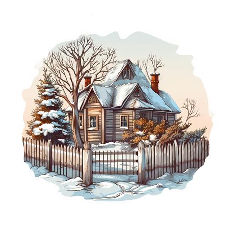 Premium AI Image | A drawing of a house with a fence and snow on it.