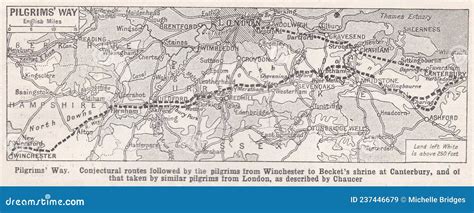 Vintage Map Of Pilgrims` Way Editorial Stock Image Image Of Causeway