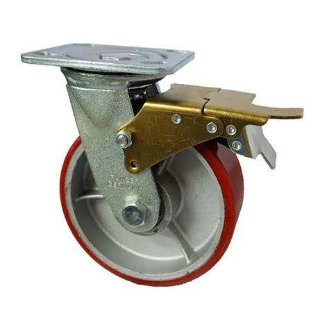 Jual Roda Caster Troli Trolly Pu Merah Inch Heavy Duty Rem Kunci