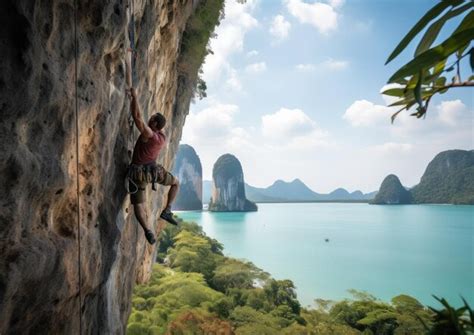 El Escalador Krabi Thaiwand Se Desploma De Una Pared De Roca Por Encima