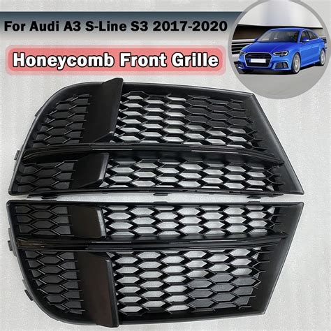 2PCS Front Mesh Honeycomb Bumper Fog Light Grille Grill Cover Glossy