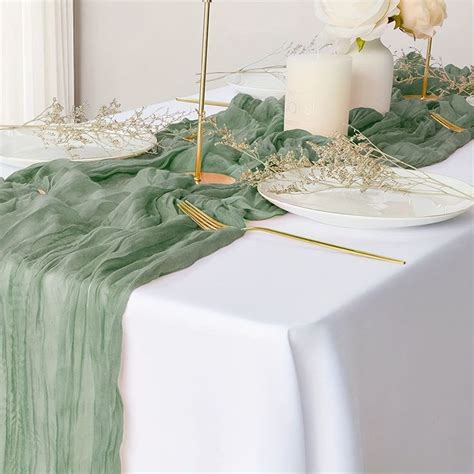 1pc Sage Green Cheesecloth Table Runner Rustic Sage Green Tablecloth