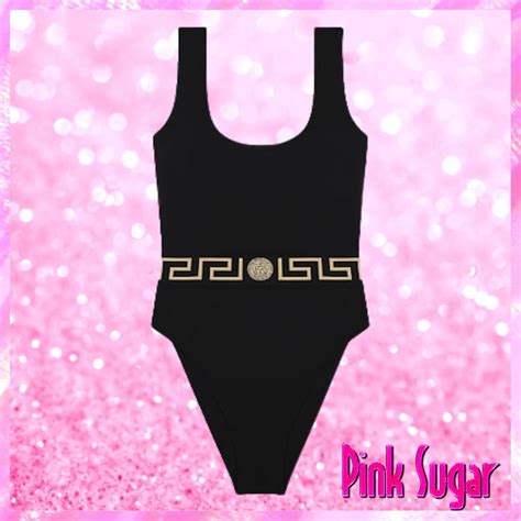 Versace High Cut One Piece Swimsuit Black Pink Sugar Bikini