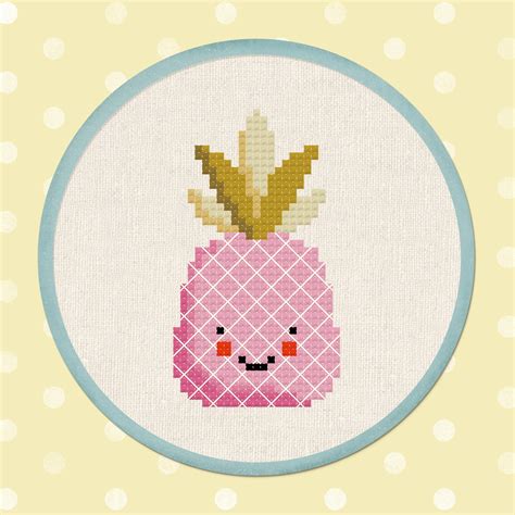 Pink Pineapple Cross Stitch Pattern Happy Fruit Pdf Modern Etsy