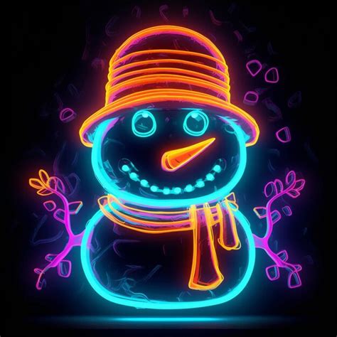 Premium Ai Image Neon Snowman With Hat And Scarf In The Dark