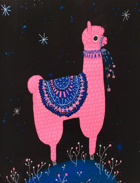 Pink Llama Alpaca Lama Alpaka Illustration Created With Holbein