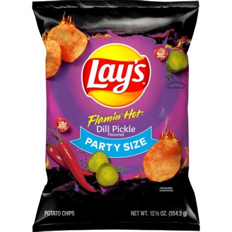 Lay S Potato Chips Flamin Hot Dill Pickle Flavored Potato Party Size 12 5 Oz Frys Food Stores