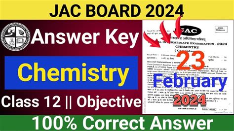 Answer Key Chemistry Class 12 Jac Board 2024 Jac Board Class 12