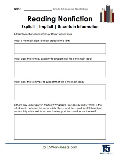 Reading Nonfiction Comprehension Grade 12 Worksheets