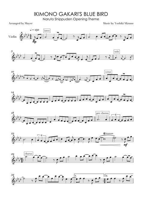 Ikimono Gakari S Blue Bird Arr Slayer By Yoshiki Mizuno Sheet Music