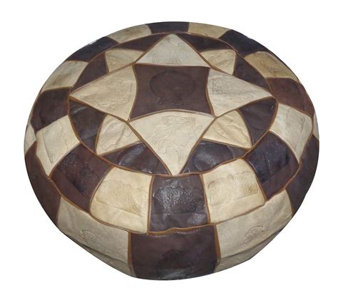 Handmade Moroccan Pouf Genuine Leather Ottoman Natural Tan Color