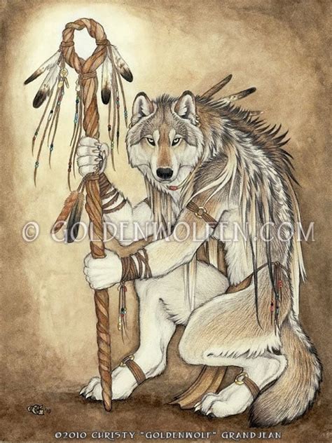 Native Anthro Wolf Shaman Print Etsy