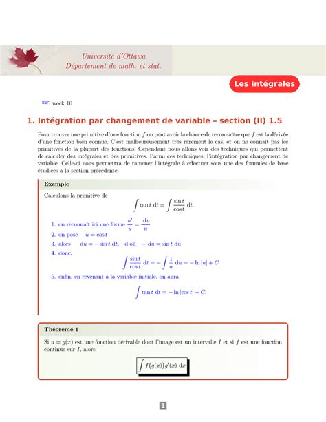 Int Cours Les intégrales Université dOttawa Département de math