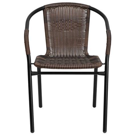 Dark Brown Rattan Patio Chair with Black Powder Coated Frame Finish