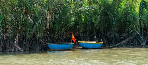 Coconut River Forest With Basket Boats A Unique Vietnamese At Cam