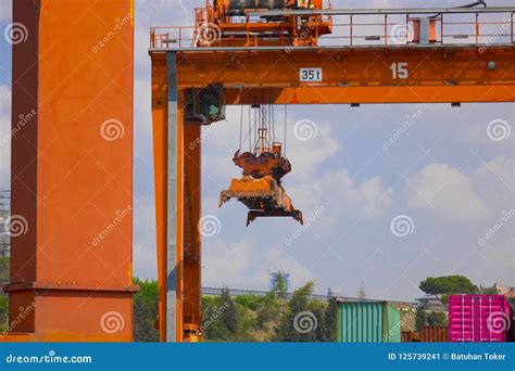 Shore Crane Loading Containers In Freight Ship Stock Image Image Of