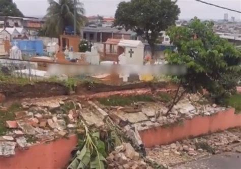 Veja vídeo Muro de cemitério desaba após chuva e compromete circulação