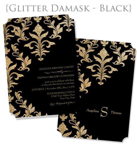 Modern Offset Damask Wedding Invitations Faux Gold Zazzle Damask