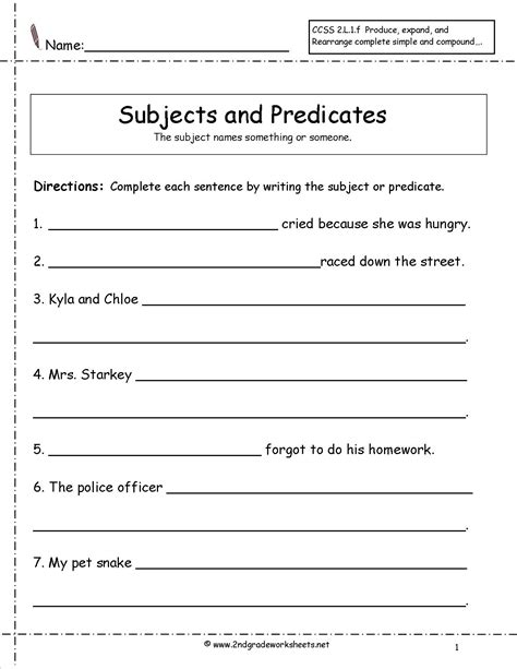 Subject Predicate Worksheet For Class 6