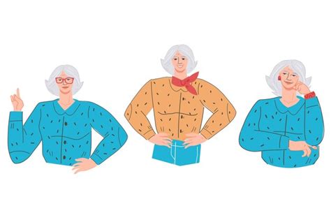 Femme G E Mature Avec Diff Rentes Expressions Faciales Vecteur Plat Isol Vecteur Premium