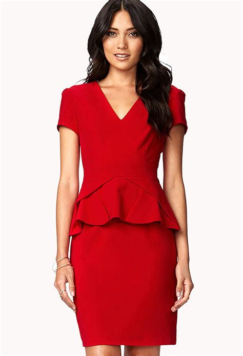 Forever 21 Folded Peplum Dress In Red Lyst