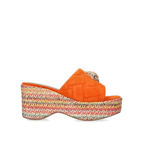 Kurt Geiger Orange Suede Raffia Flatform Wedge Sandals Lyst Uk