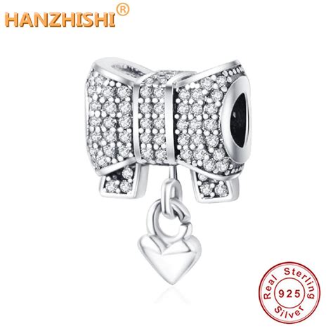 2017 100 925 Sterling Silver Pave CZ Heart Bow Charm Beads Fit