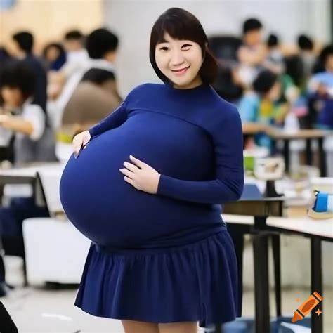 Photo Of A Pregnant Woman In Navy Blue Outfit