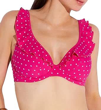 Amazon Freya Jewel Cove Ruffled Bikini Top GG Raspberry Clothing Shoes Jewelry