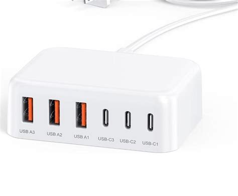 Блок зарядного пристрою usb c, 100 вт gan 6 портів pd usb c і ...