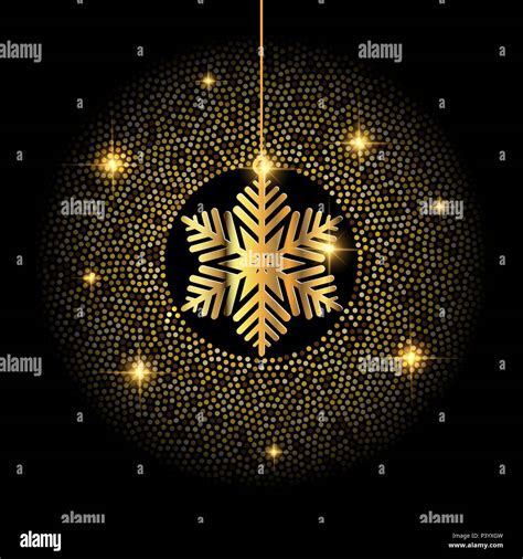 Christmas Confetti Background With A Golden Hanging Snowflake Stock