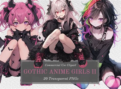 Gothic Anime Girl Clipart Bundle 2 20 Kawaii Characters - Etsy