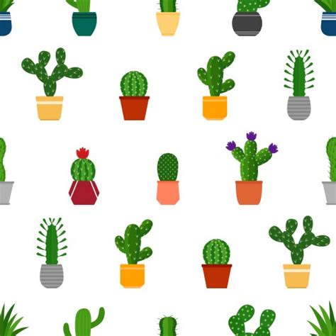 Cute Desert Plants Cactus In Pots Cartoon Vector Image