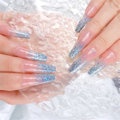 Blue Glitter Nails Long Coffin Nails blue Fake Nails long - Etsy