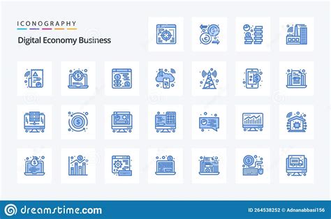 Digital Economy Business Blue Icon Pack Stock Vector Illustration