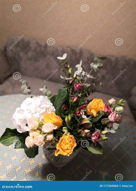 Flower Rose Bouquet Hydrangea Yellow Stock Image - Image of hydrangea ...