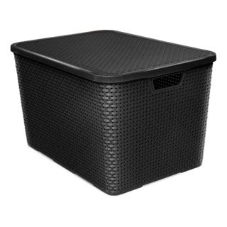 Kit 2 Caixas Organizadoras Rattan 40 Litros Tampa Preta Cesto