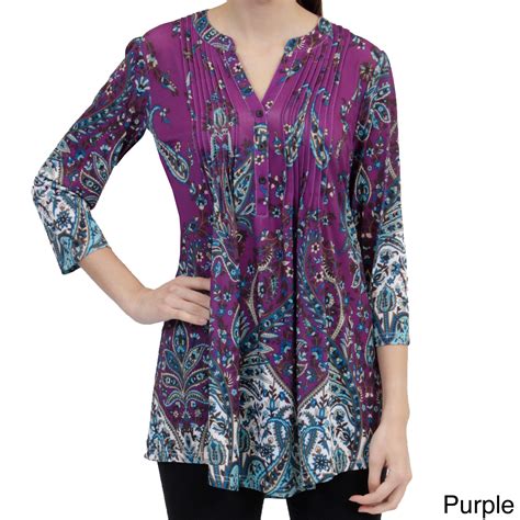 La Cera Womens Polyester And Spandex Printed Pleated V Neck 3 4 Sleeve