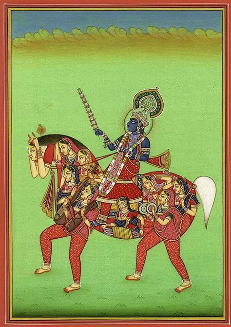 God Krishna, God Of Love And Beauty, Hindu Vedic Art, Indian Miniature Painting Watercolor ...