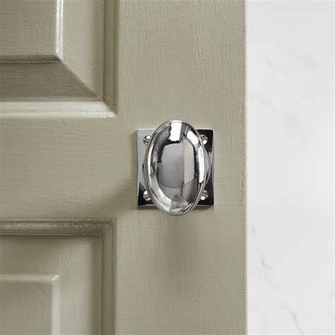 Oval Door Knob On Square Back Plate Pair Polished Chrome