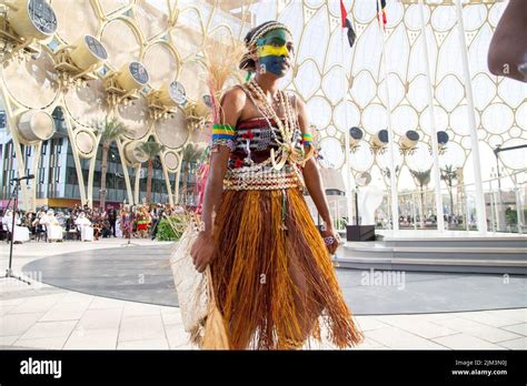 Papua New Guinea Island first nation dancers at Expo2020 dancing in ...