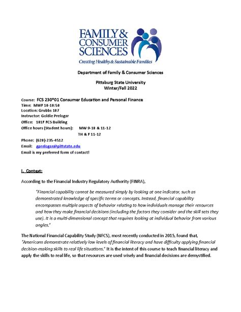 Consumer Ed FCS 230 WF22 - Department of Family & Consumer Sciences