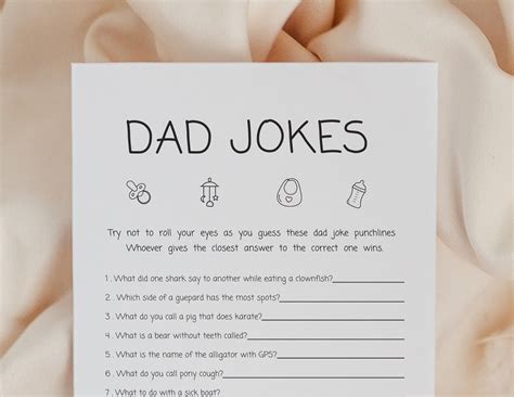 Dad Jokes Baby Shower Game Printable Minimalist Game Baby Shower