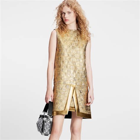 Abito A Tubino Tramato Color Oro Abbigliamento Louis Vuitton