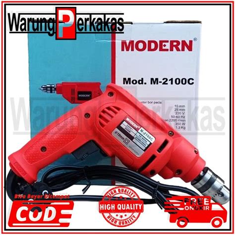 Modern Mesin Bor 10mm M2100C Listrik 350Watt Merah Ready Electrik Drill