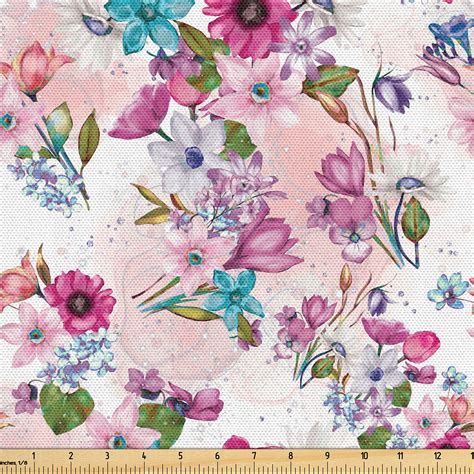 Ambesonne Floral Design Fabric By The Yard Spring Dreamy Flowers