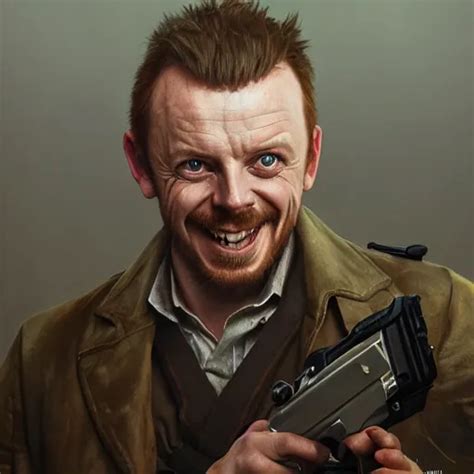 Portrait Painting Of Simon Pegg Smiling Like A Winner Stable