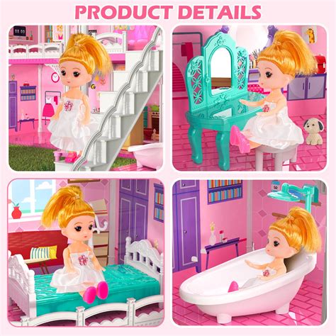 Doll House Dream Doll House Furniture Pink Girl Toys 4 Stories 10 Rooms Dollhouse With 2