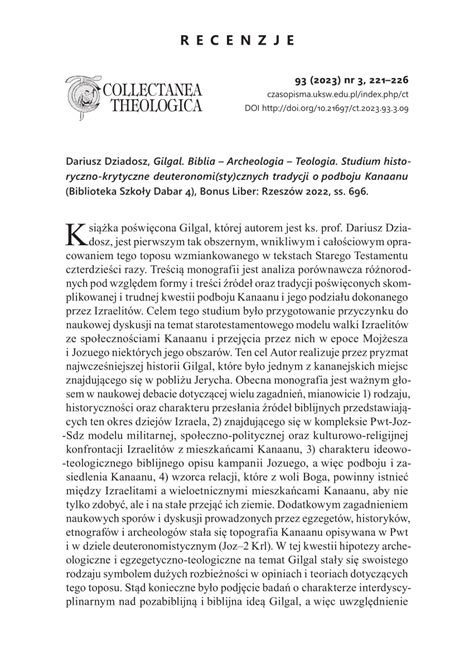 Pdf Dariusz Dziadosz Gilgal Biblia Archeologia Teologia